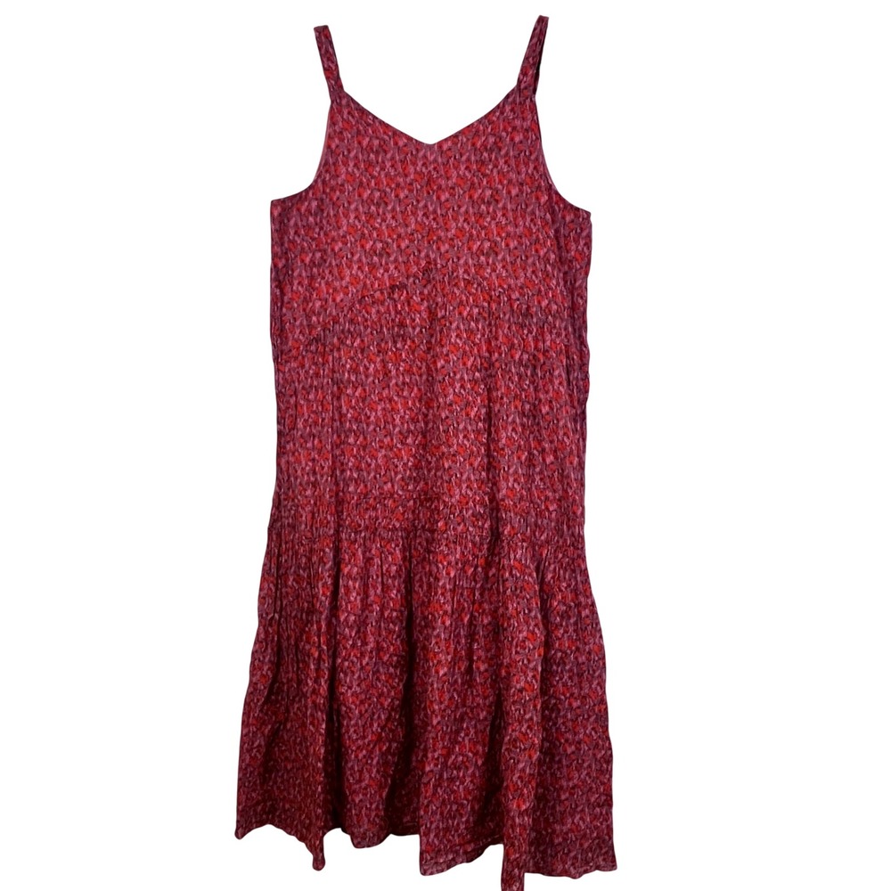 Joie Red Pink Abstract Print Tiered 100% Cotton Lined Maxi Dress Size L (D757) - Picture 5 of 9